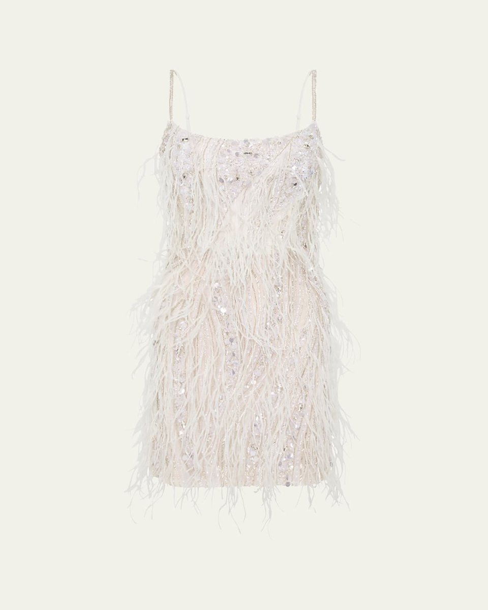 Cynthia Sequined Mini Feathered Dress